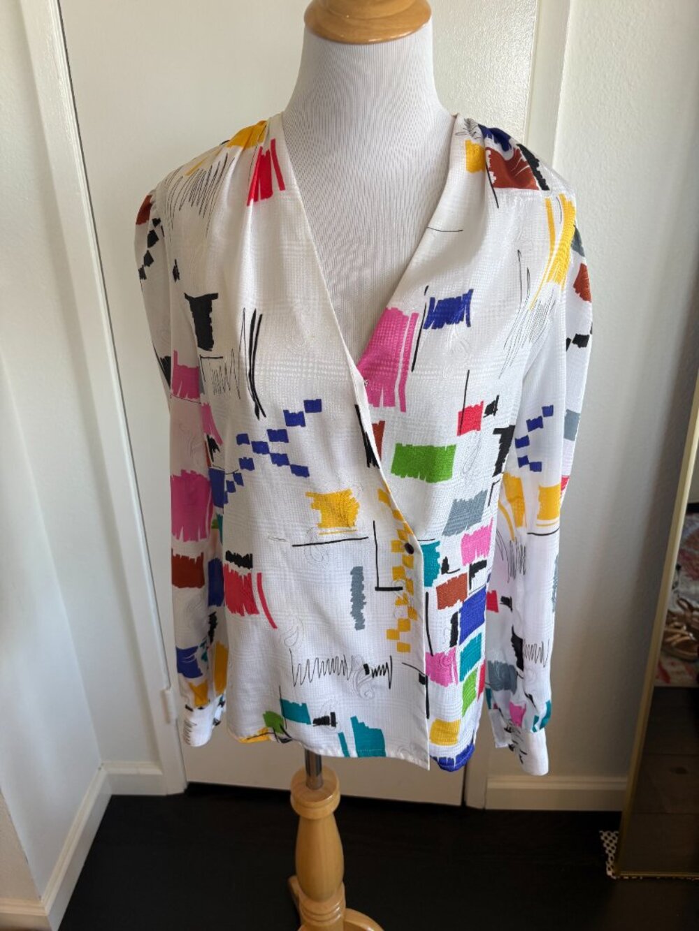 Vintage 80s Adrianna Papell Abstract Print Blouse Size 4